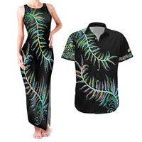 New Zealand Couples Matching Tank Maxi Dress and Hawaiian Shirt Aotearoa Silver Fern Mixed Papua Shell Green Vibe LT9 - Wonder Print Shop