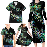 New Zealand Family Matching Long Sleeve Bodycon Dress and Hawaiian Shirt Aotearoa Silver Fern Mixed Papua Shell Green Vibe LT9 - Wonder Print Shop