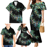 New Zealand Family Matching Mermaid Dress and Hawaiian Shirt Aotearoa Silver Fern Mixed Papua Shell Green Vibe LT9 - Wonder Print Shop