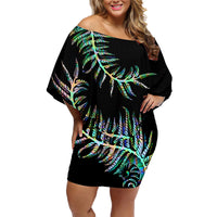 New Zealand Family Matching Off Shoulder Short Dress and Hawaiian Shirt Aotearoa Silver Fern Mixed Papua Shell Green Vibe LT9 - Wonder Print Shop