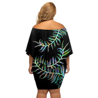 New Zealand Family Matching Off Shoulder Short Dress and Hawaiian Shirt Aotearoa Silver Fern Mixed Papua Shell Green Vibe LT9 - Wonder Print Shop