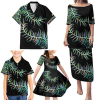 New Zealand Family Matching Puletasi Dress and Hawaiian Shirt Aotearoa Silver Fern Mixed Papua Shell Green Vibe - Wonder Print Shop