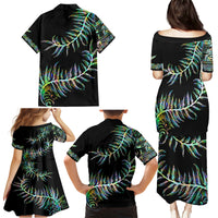 New Zealand Family Matching Puletasi Dress and Hawaiian Shirt Aotearoa Silver Fern Mixed Papua Shell Green Vibe - Wonder Print Shop