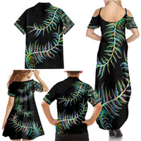 New Zealand Family Matching Summer Maxi Dress and Hawaiian Shirt Aotearoa Silver Fern Mixed Papua Shell Green Vibe - Wonder Print Shop
