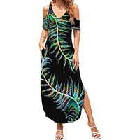 New Zealand Family Matching Summer Maxi Dress and Hawaiian Shirt Aotearoa Silver Fern Mixed Papua Shell Green Vibe - Wonder Print Shop