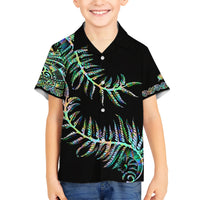 New Zealand Kid Hawaiian Shirt Aotearoa Silver Fern Mixed Papua Shell Green Vibe - Wonder Print Shop