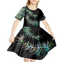 New Zealand Kid Short Sleeve Dress Aotearoa Silver Fern Mixed Papua Shell Green Vibe - Wonder Print Shop
