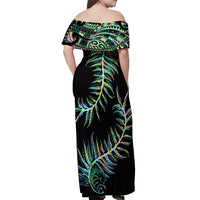 New Zealand Off Shoulder Maxi Dress Aotearoa Silver Fern Mixed Papua Shell Green Vibe - Wonder Print Shop