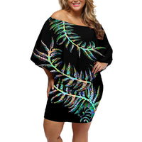 New Zealand Off Shoulder Short Dress Aotearoa Silver Fern Mixed Papua Shell Green Vibe - Wonder Print Shop