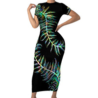 New Zealand Short Sleeve Bodycon Dress Aotearoa Silver Fern Mixed Papua Shell Green Vibe - Wonder Print Shop