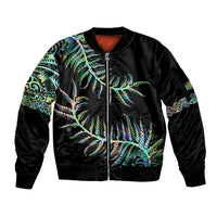 New Zealand Sleeve Zip Bomber Jacket Aotearoa Silver Fern Mixed Papua Shell Green Vibe - Wonder Print Shop