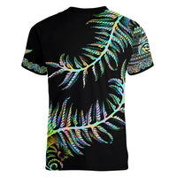 New Zealand Women V Neck T Shirt Aotearoa Silver Fern Mixed Papua Shell Green Vibe - Wonder Print Shop