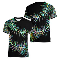 New Zealand Women V Neck T Shirt Aotearoa Silver Fern Mixed Papua Shell Green Vibe - Wonder Print Shop