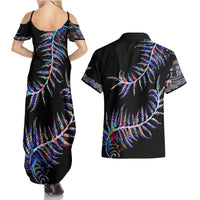 New Zealand Couples Matching Summer Maxi Dress and Hawaiian Shirt Aotearoa Silver Fern Mixed Papua Shell Purple Vibe LT9 - Wonder Print Shop