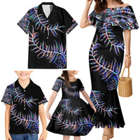 New Zealand Family Matching Mermaid Dress and Hawaiian Shirt Aotearoa Silver Fern Mixed Papua Shell Purple Vibe LT9 - Wonder Print Shop