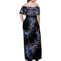 New Zealand Family Matching Off Shoulder Maxi Dress and Hawaiian Shirt Aotearoa Silver Fern Mixed Papua Shell Purple Vibe LT9 - Wonder Print Shop