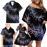 New Zealand Family Matching Off Shoulder Short Dress and Hawaiian Shirt Aotearoa Silver Fern Mixed Papua Shell Purple Vibe LT9 - Wonder Print Shop