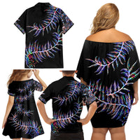 New Zealand Family Matching Off Shoulder Short Dress and Hawaiian Shirt Aotearoa Silver Fern Mixed Papua Shell Purple Vibe LT9 - Wonder Print Shop