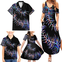 New Zealand Family Matching Summer Maxi Dress and Hawaiian Shirt Aotearoa Silver Fern Mixed Papua Shell Purple Vibe - Wonder Print Shop