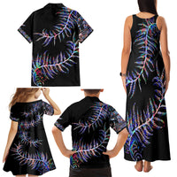 New Zealand Family Matching Tank Maxi Dress and Hawaiian Shirt Aotearoa Silver Fern Mixed Papua Shell Purple Vibe - Wonder Print Shop