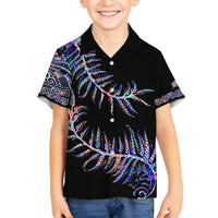 New Zealand Kid Hawaiian Shirt Aotearoa Silver Fern Mixed Papua Shell Purple Vibe - Wonder Print Shop
