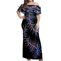 New Zealand Off Shoulder Maxi Dress Aotearoa Silver Fern Mixed Papua Shell Purple Vibe - Wonder Print Shop