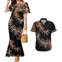 New Zealand Couples Matching Mermaid Dress and Hawaiian Shirt Aotearoa Silver Fern Mixed Papua Shell Red Vibe LT9 - Wonder Print Shop