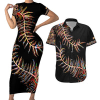 New Zealand Couples Matching Short Sleeve Bodycon Dress and Hawaiian Shirt Aotearoa Silver Fern Mixed Papua Shell Red Vibe LT9 - Wonder Print Shop