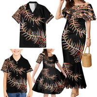 New Zealand Family Matching Mermaid Dress and Hawaiian Shirt Aotearoa Silver Fern Mixed Papua Shell Red Vibe LT9 - Wonder Print Shop
