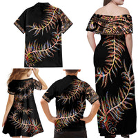 New Zealand Family Matching Off Shoulder Maxi Dress and Hawaiian Shirt Aotearoa Silver Fern Mixed Papua Shell Red Vibe LT9 - Wonder Print Shop