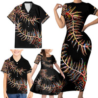 New Zealand Family Matching Short Sleeve Bodycon Dress and Hawaiian Shirt Aotearoa Silver Fern Mixed Papua Shell Red Vibe - Wonder Print Shop