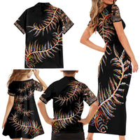 New Zealand Family Matching Short Sleeve Bodycon Dress and Hawaiian Shirt Aotearoa Silver Fern Mixed Papua Shell Red Vibe - Wonder Print Shop