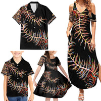 New Zealand Family Matching Summer Maxi Dress and Hawaiian Shirt Aotearoa Silver Fern Mixed Papua Shell Red Vibe - Wonder Print Shop