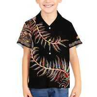 New Zealand Kid Hawaiian Shirt Aotearoa Silver Fern Mixed Papua Shell Red Vibe - Wonder Print Shop