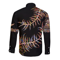 New Zealand Long Sleeve Button Shirt Aotearoa Silver Fern Mixed Papua Shell Red Vibe - Wonder Print Shop