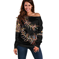 New Zealand Off Shoulder Sweater Aotearoa Silver Fern Mixed Papua Shell Red Vibe - Wonder Print Shop