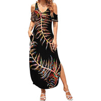 New Zealand Summer Maxi Dress Aotearoa Silver Fern Mixed Papua Shell Red Vibe - Wonder Print Shop