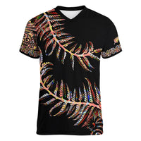 New Zealand Women V Neck T Shirt Aotearoa Silver Fern Mixed Papua Shell Red Vibe - Wonder Print Shop