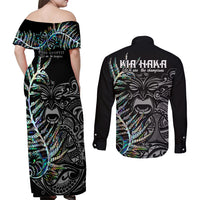 New Zealand Rugby Couples Matching Off Shoulder Maxi Dress and Long Sleeve Button Shirt NZ Black Fern Champions History With Papua Shell LT9 - Wonder Print Shop