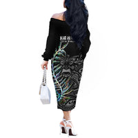 New Zealand Rugby Off The Shoulder Long Sleeve Dress NZ Black Fern Champions History With Papua Shell - Wonder Print Shop