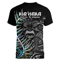 New Zealand Rugby Women V Neck T Shirt NZ Black Fern Champions History With Papua Shell - Wonder Print Shop