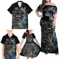 Custom New Zealand Rugby Family Matching Off Shoulder Maxi Dress and Hawaiian Shirt NZ Black Fern Champions History With Papua Shell LT9 - Wonder Print Shop