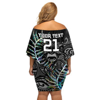 Custom New Zealand Rugby Off Shoulder Short Dress NZ Black Fern Champions History With Papua Shell - Wonder Print Shop