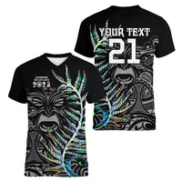 Custom New Zealand Rugby Women V Neck T Shirt NZ Black Fern Champions History With Papua Shell - Wonder Print Shop