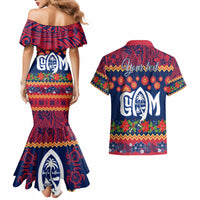 Personalised Guam Christmas Couples Matching Mermaid Dress and Hawaiian Shirt Felis Pusgua Santa Beach Polynesian Pattern LT9 - Wonder Print Shop