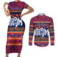 Personalised Guam Christmas Couples Matching Short Sleeve Bodycon Dress and Long Sleeve Button Shirt Felis Pusgua Santa Beach Polynesian Pattern LT9 - Wonder Print Shop
