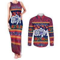 Personalised Guam Christmas Couples Matching Tank Maxi Dress and Long Sleeve Button Shirt Felis Pusgua Santa Beach Polynesian Pattern LT9 - Wonder Print Shop