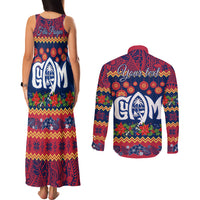Personalised Guam Christmas Couples Matching Tank Maxi Dress and Long Sleeve Button Shirt Felis Pusgua Santa Beach Polynesian Pattern LT9 - Wonder Print Shop