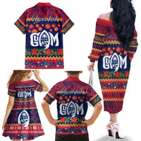 Personalised Guam Christmas Family Matching Off Shoulder Long Sleeve Dress and Hawaiian Shirt Felis Pusgua Santa Beach Polynesian Pattern - Wonder Print Shop