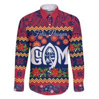 Personalised Guam Christmas Family Matching Off Shoulder Long Sleeve Dress and Hawaiian Shirt Felis Pusgua Santa Beach Polynesian Pattern - Wonder Print Shop